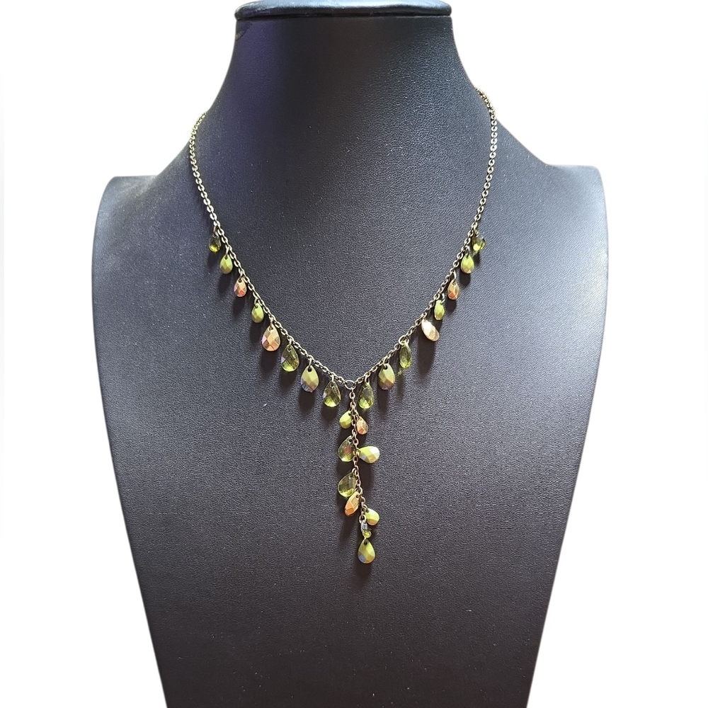 Vintage Metal Tear Drop Facited Y Necklace 12